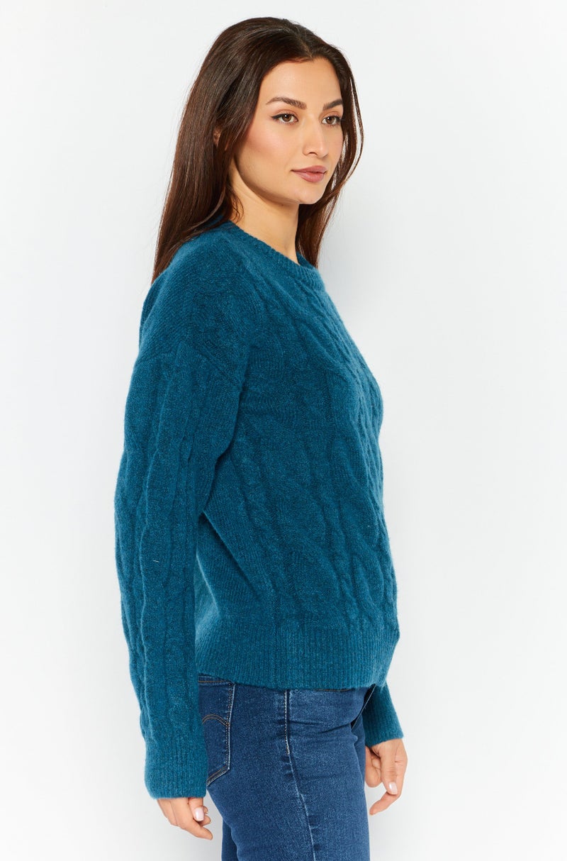 Fire & Glory كنزات نسائية بياقة دائرية منسوجة، لون ساج بلو - Image 4